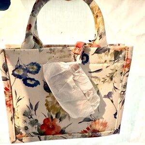 Floral Canvas Tote Bag.  Small handbag with spring flowers.  Express